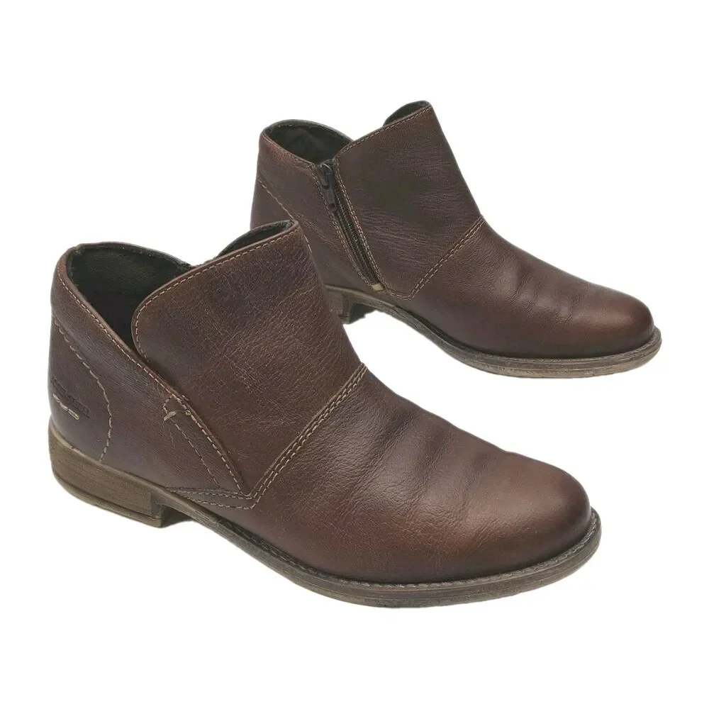 Josef Seibel Boot Leather Ankle Bootie Brown Zip Women Sz 8-8.5 39 Low 1